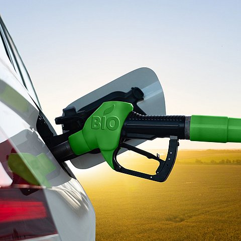 Car with biofuel nozzle