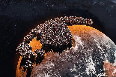 Overpopulation of planet Earth, Drought and famine 3D render